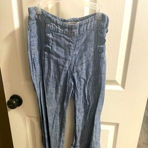 Chambray linen button up side pants